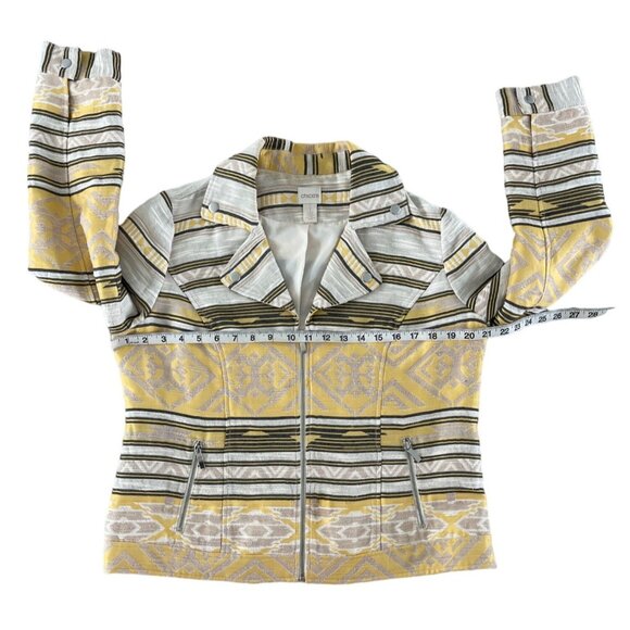 Chico’s Aztec Jacquard Moto Jacket Yellow Southwest Zip Lined Size 1 Medium $139 - Picture 7 of 15